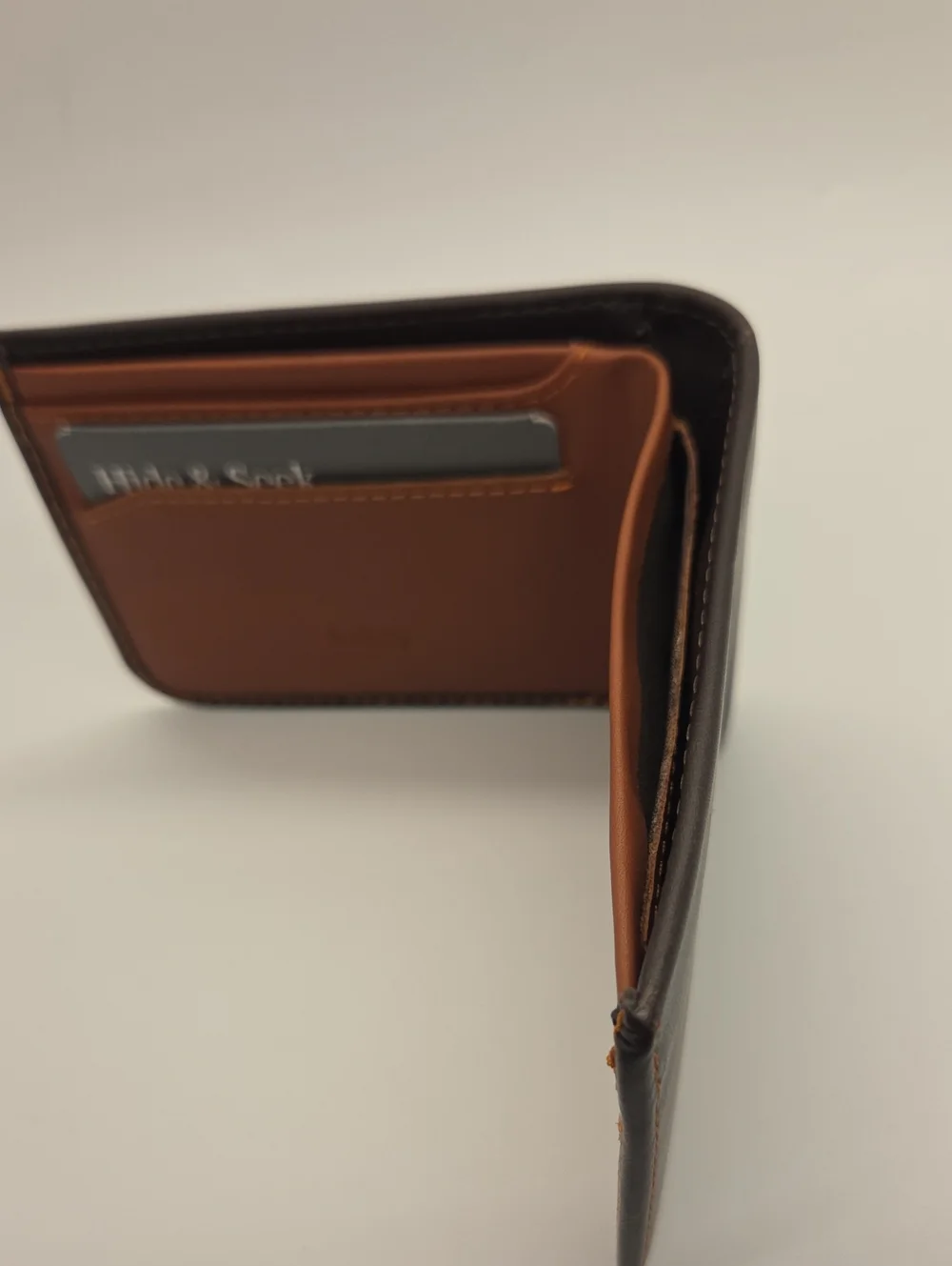Bellroy Hide & Seek Bifold Leather Wallet with Orange Stitching Java Colorway